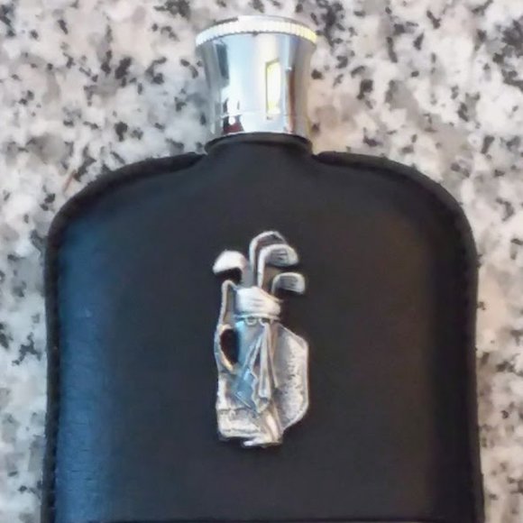 Golf Bag Flask Silver Chrome Leather & in Burl Walnut Box New - Picture 3 of 12